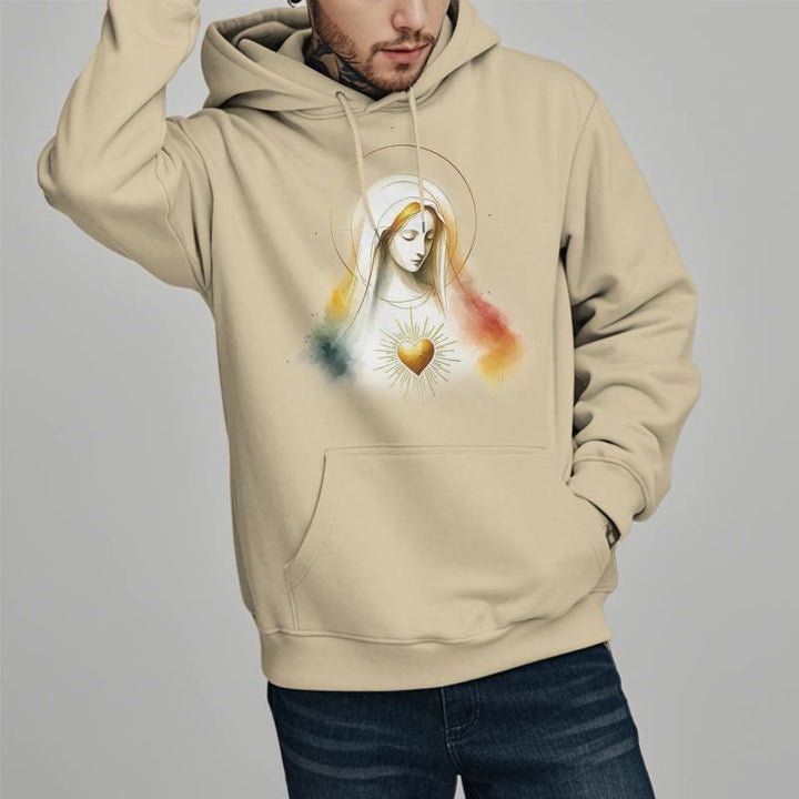 Christianartworkshop Modern Style Halo Sacred Heart Virgin Mary Fleece Lined Polyester Hoodie - image 9
