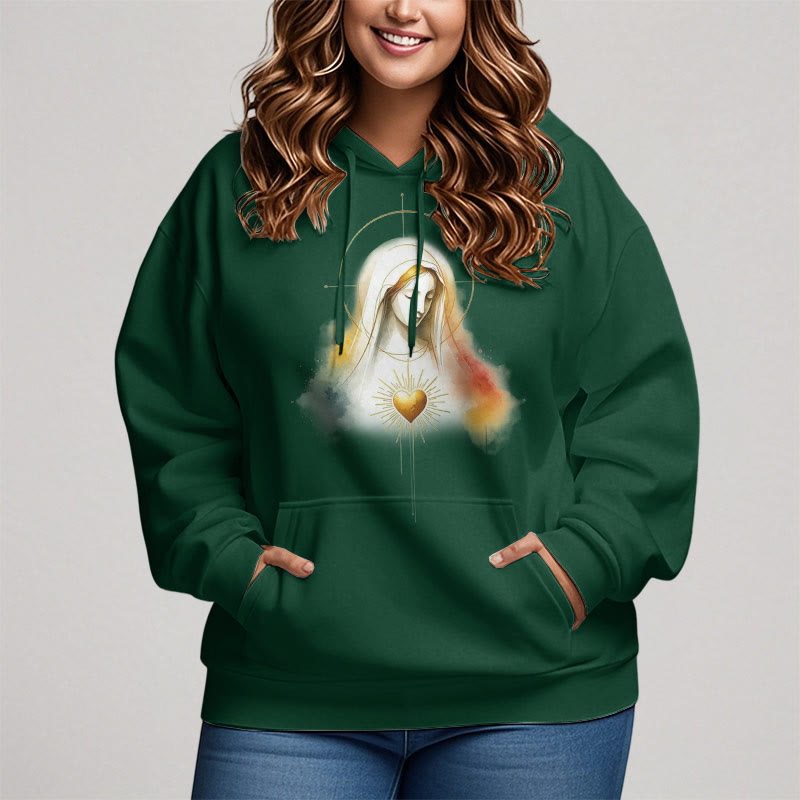 Christianartworkshop Modern Style Halo Sacred Heart Virgin Mary Fleece Lined Polyester Hoodie - image 13