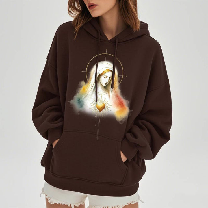 Christianartworkshop Modern Style Halo Sacred Heart Virgin Mary Fleece Lined Polyester Hoodie - image 11