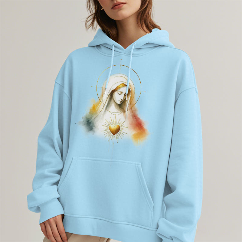 Christianartworkshop Modern Style Halo Sacred Heart Virgin Mary Fleece Lined Polyester Hoodie - image 15