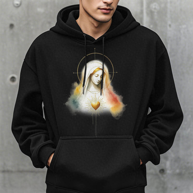 Christianartworkshop Modern Style Halo Sacred Heart Virgin Mary Fleece Lined Polyester Hoodie - image 4
