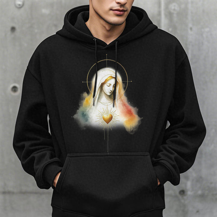 Christianartworkshop Modern Style Halo Sacred Heart Virgin Mary Fleece Lined Polyester Hoodie - image 4