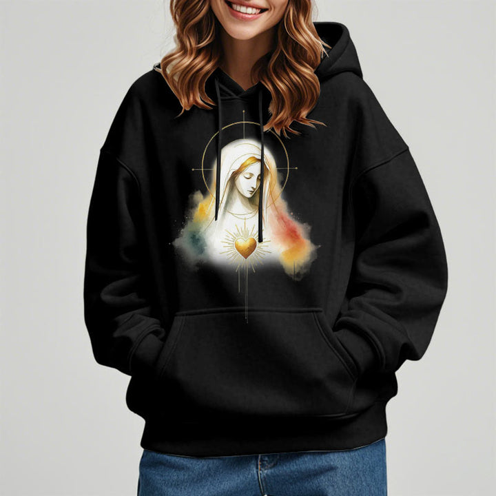 Christianartworkshop Modern Style Halo Sacred Heart Virgin Mary Fleece Lined Polyester Hoodie - image 5