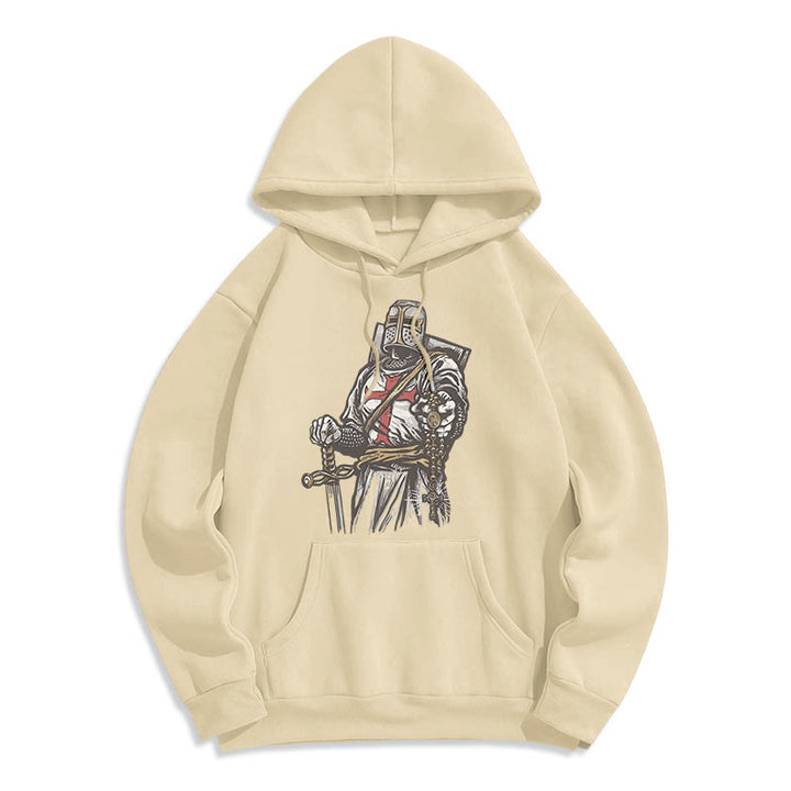 Christianartworkshop Modern Style Crusader's Valor and Faith Fleece Lined Polyester Hoodie - Beige - 2XL - image 8