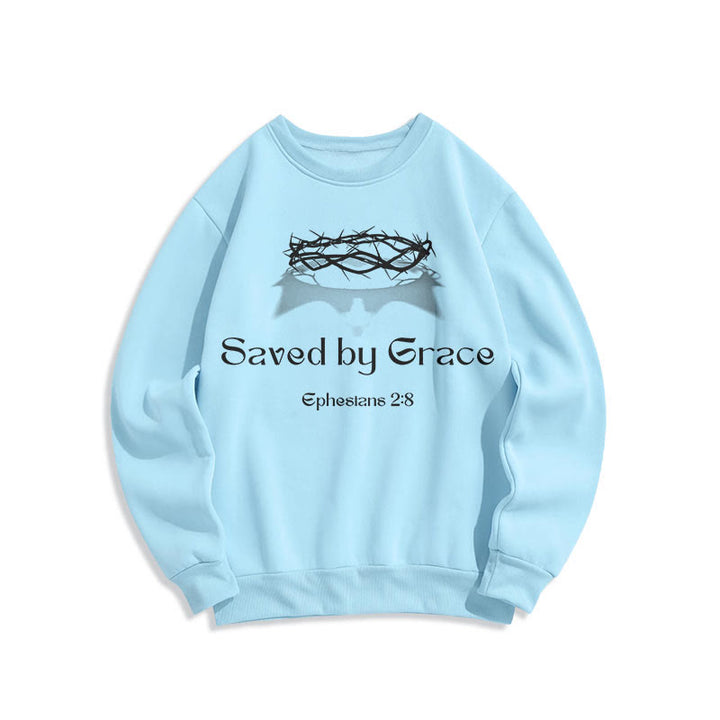 Christianartworkshop Quotation Style Saved By Grace Crown Fleece Lined Polyester Sweatshirt - Blue - 2XL - image 14