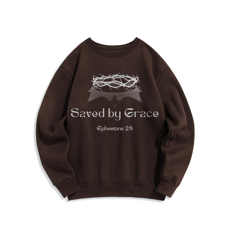 Christianartworkshop Quotation Style Saved By Grace Crown Fleece Lined Polyester Sweatshirt - Brown - 2XL - image 10
