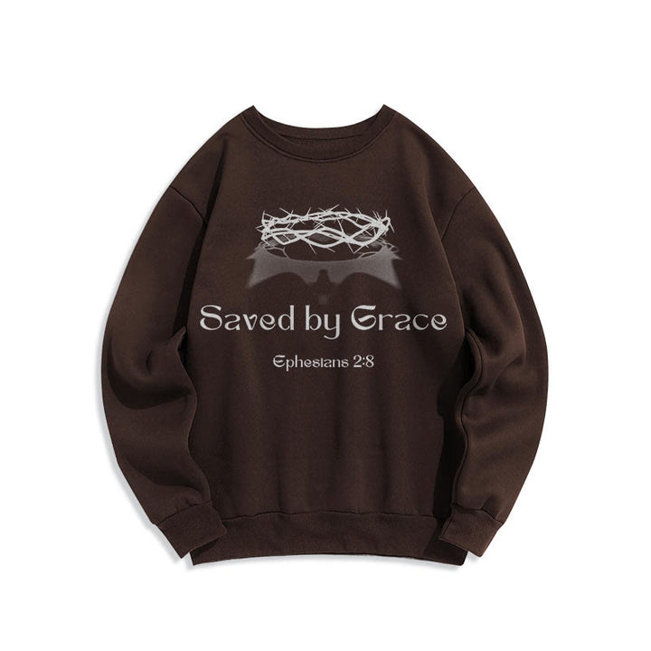 Christianartworkshop Quotation Style Saved By Grace Crown Fleece Lined Polyester Sweatshirt - Brown - 2XL - image 10