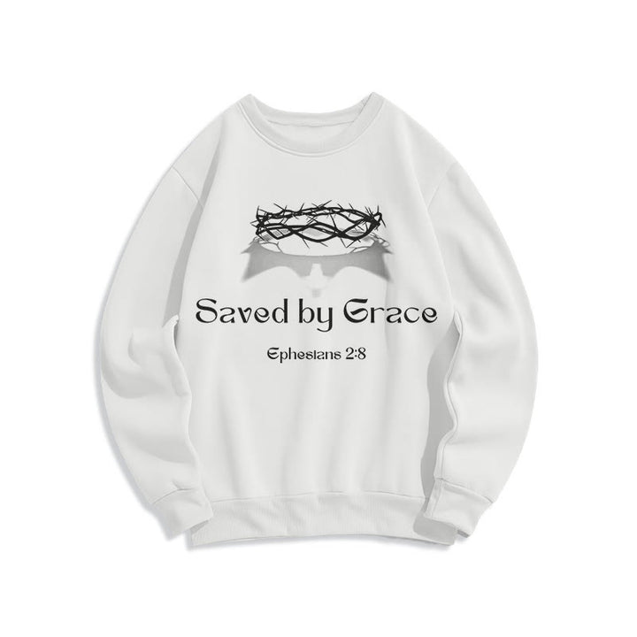 Christianartworkshop Quotation Style Saved By Grace Crown Fleece Lined Polyester Sweatshirt - White - 2XL - image 8