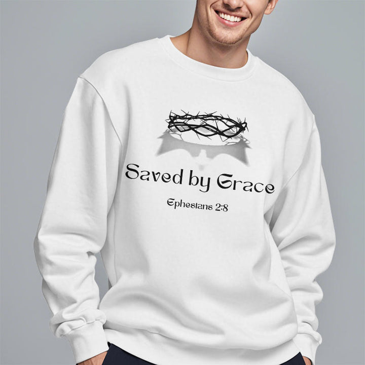 Christianartworkshop Quotation Style Saved By Grace Crown Fleece Lined Polyester Sweatshirt - image 9