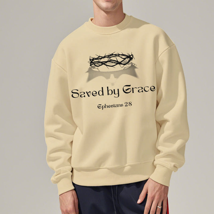 Christianartworkshop Quotation Style Saved By Grace Crown Fleece Lined Polyester Sweatshirt - image 5
