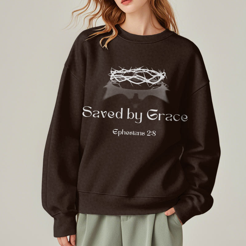 Christianartworkshop Quotation Style Saved By Grace Crown Fleece Lined Polyester Sweatshirt - image 11