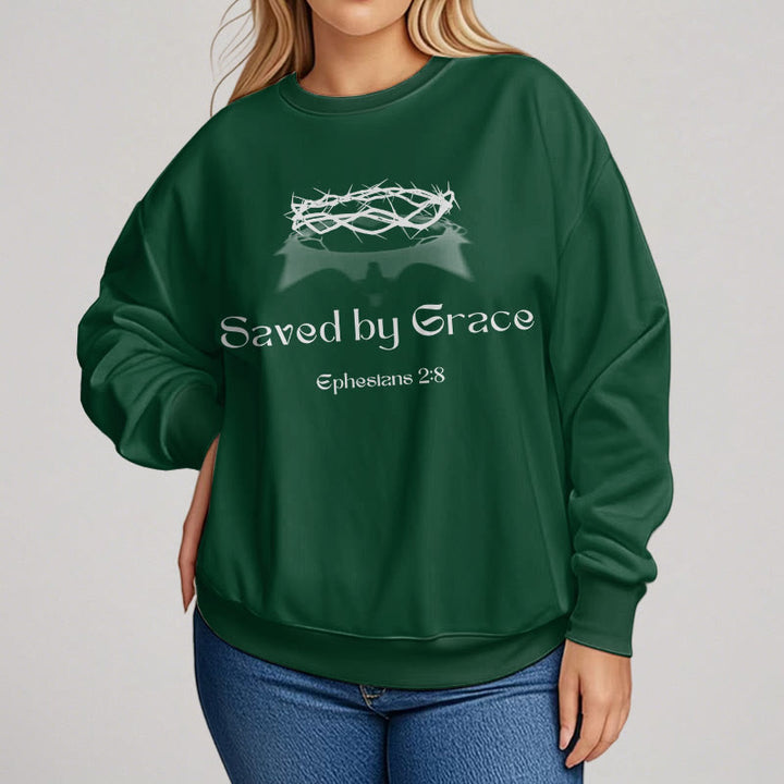 Christianartworkshop Quotation Style Saved By Grace Crown Fleece Lined Polyester Sweatshirt - image 13