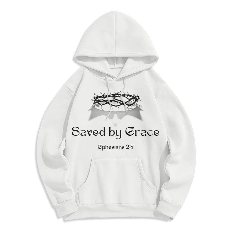 Christianartworkshop Quotation Style Saved By Grace Crown Fleece Lined Polyester Hoodie - image 7