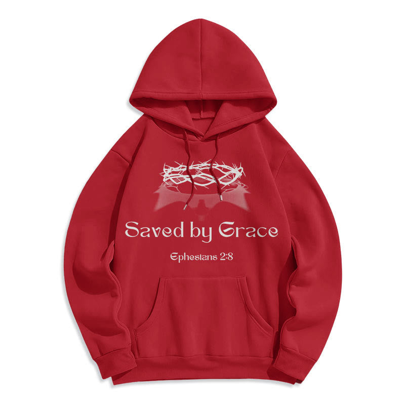 Christianartworkshop Quotation Style Saved By Grace Crown Fleece Lined Polyester Hoodie - image 17