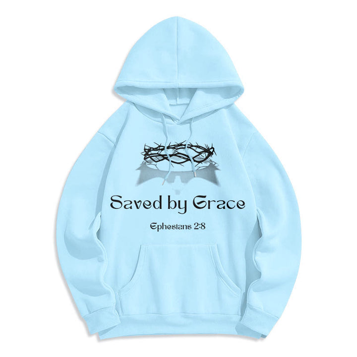 Christianartworkshop Quotation Style Saved By Grace Crown Fleece Lined Polyester Hoodie - image 13