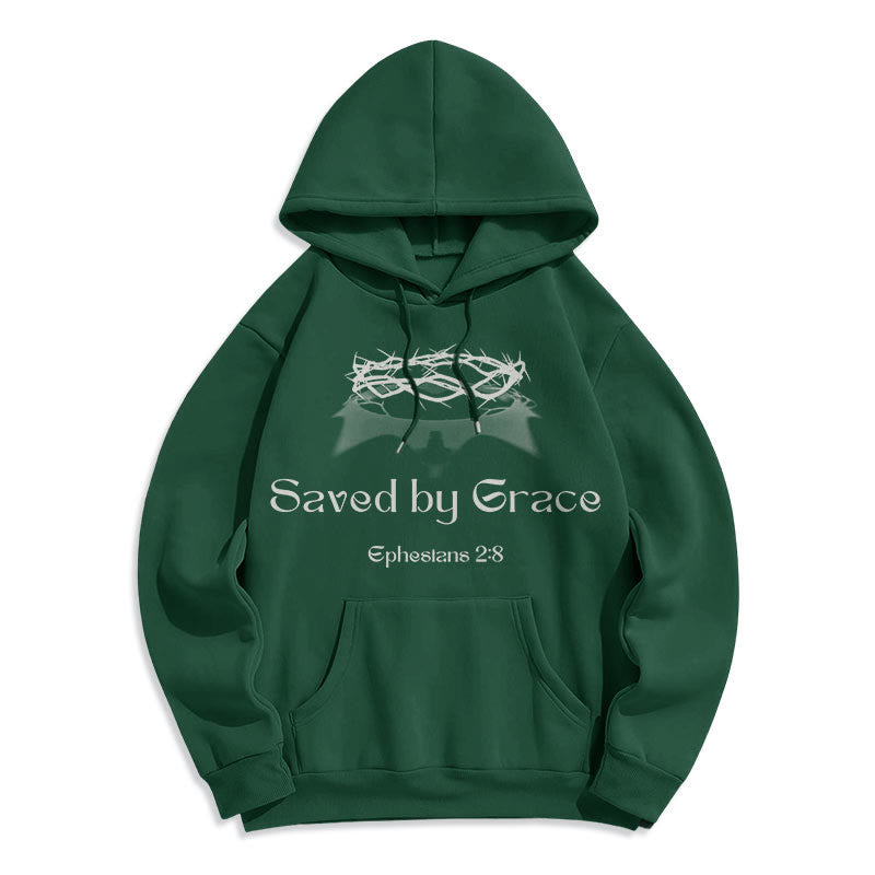 Christianartworkshop Quotation Style Saved By Grace Crown Fleece Lined Polyester Hoodie - image 0