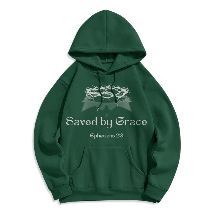 Christianartworkshop Quotation Style Saved By Grace Crown Fleece Lined Polyester Hoodie - image 0