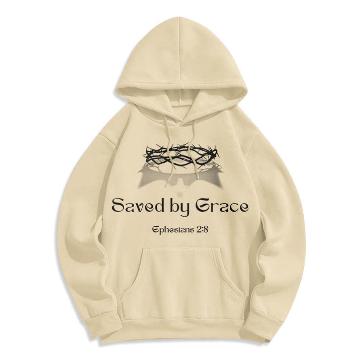 Christianartworkshop Quotation Style Saved By Grace Crown Fleece Lined Polyester Hoodie - image 9