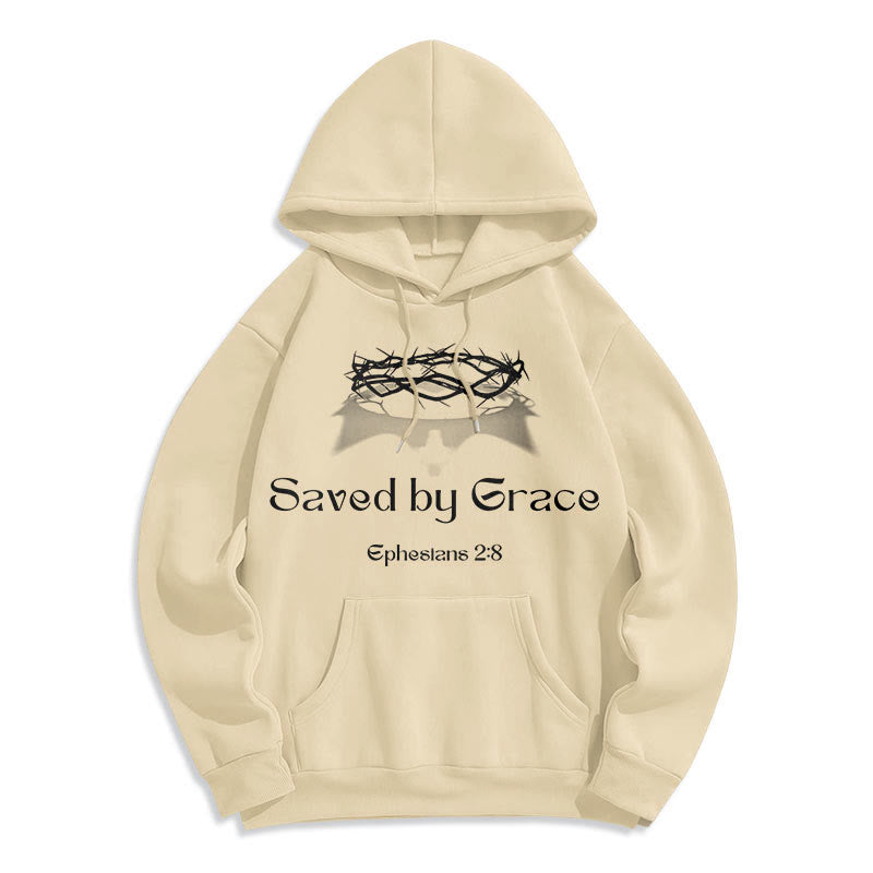 Christianartworkshop Quotation Style Saved By Grace Crown Fleece Lined Polyester Hoodie - Beige - 2XL - image 10