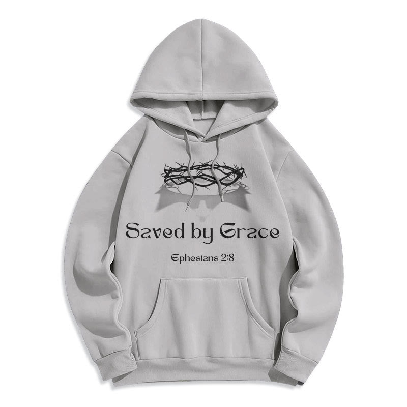 Christianartworkshop Quotation Style Saved By Grace Crown Fleece Lined Polyester Hoodie - image 15