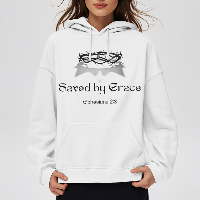 Christianartworkshop Quotation Style Saved By Grace Crown Fleece Lined Polyester Hoodie - image 9
