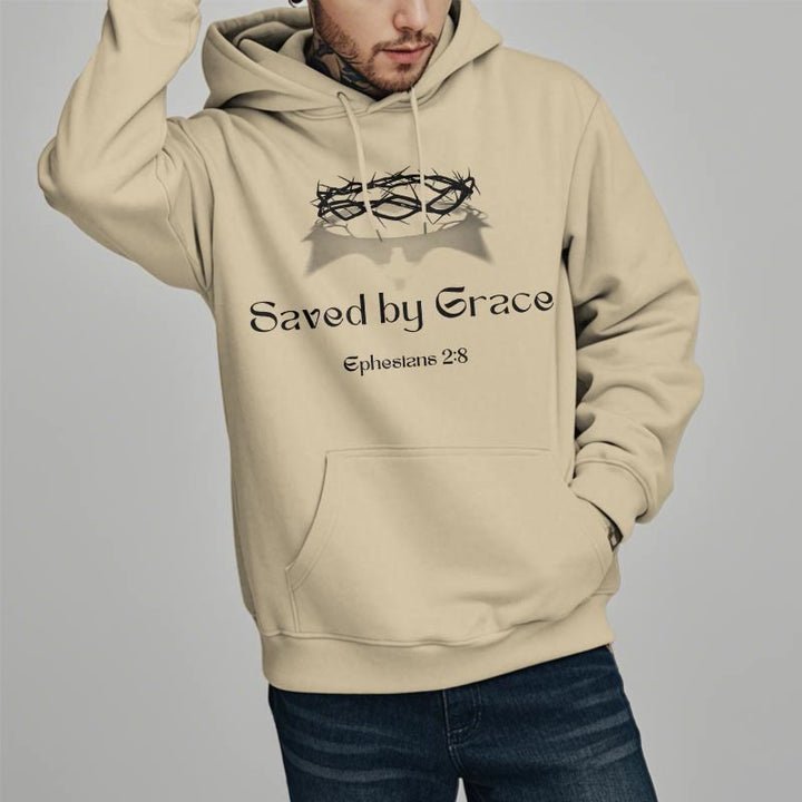 Christianartworkshop Quotation Style Saved By Grace Crown Fleece Lined Polyester Hoodie - image 11