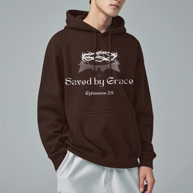 Christianartworkshop Quotation Style Saved By Grace Crown Fleece Lined Polyester Hoodie - image 12
