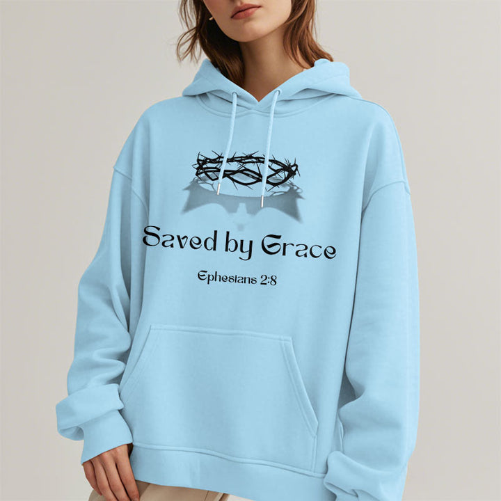 Christianartworkshop Quotation Style Saved By Grace Crown Fleece Lined Polyester Hoodie - image 15