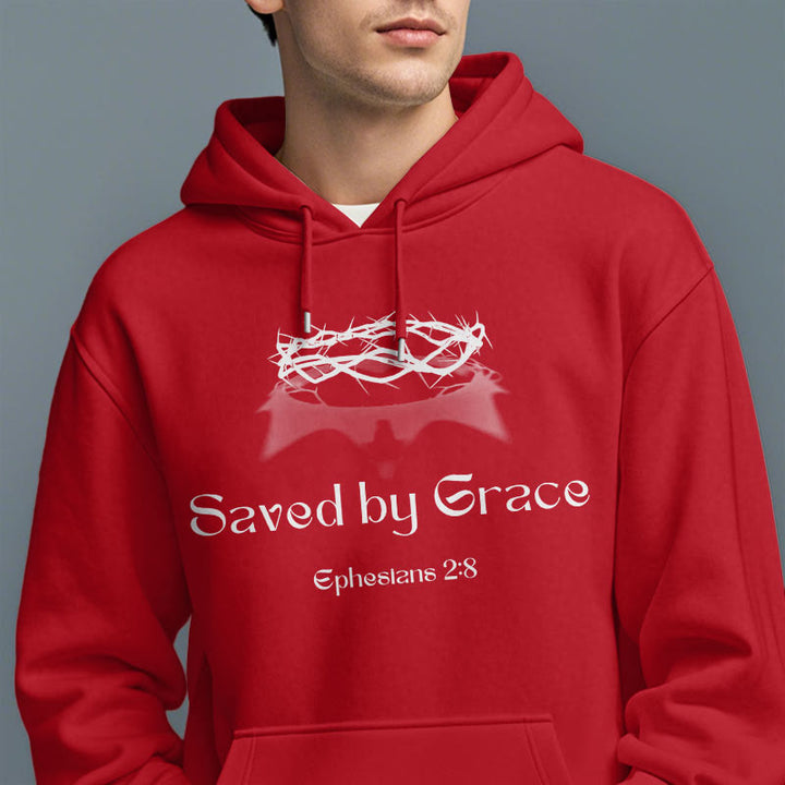 Christianartworkshop Quotation Style Saved By Grace Crown Fleece Lined Polyester Hoodie - image 18