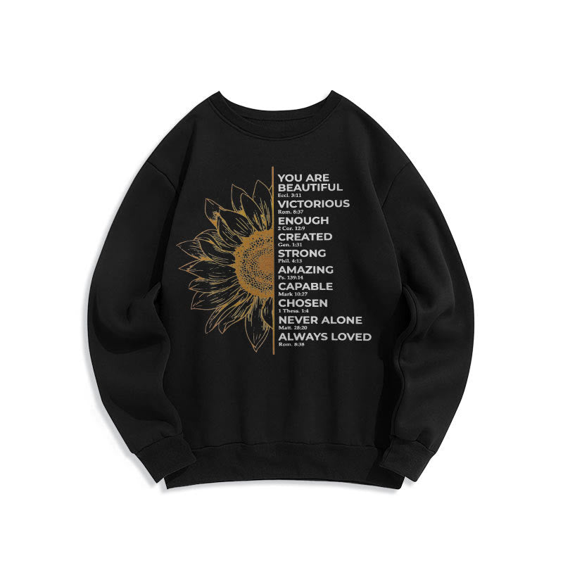 Christianartworkshop Quotation Style Sunflower Strength Positivity Fleece Lined Polyester Sweatshirt - Black - 2XL - image 6