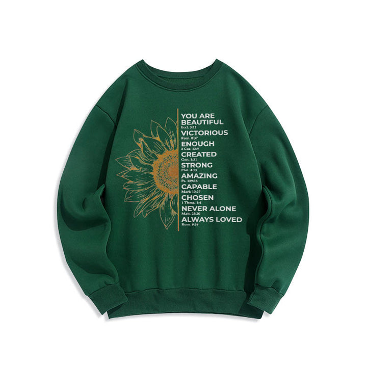Christianartworkshop Quotation Style Sunflower Strength Positivity Fleece Lined Polyester Sweatshirt - image 13