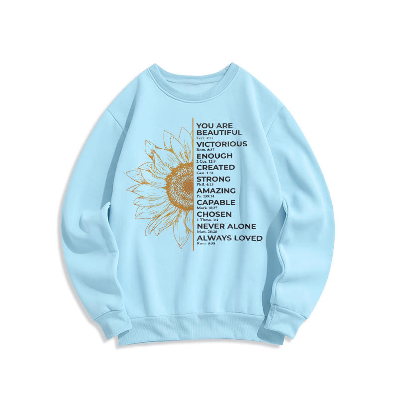 Christianartworkshop Quotation Style Sunflower Strength Positivity Fleece Lined Polyester Sweatshirt - image 0