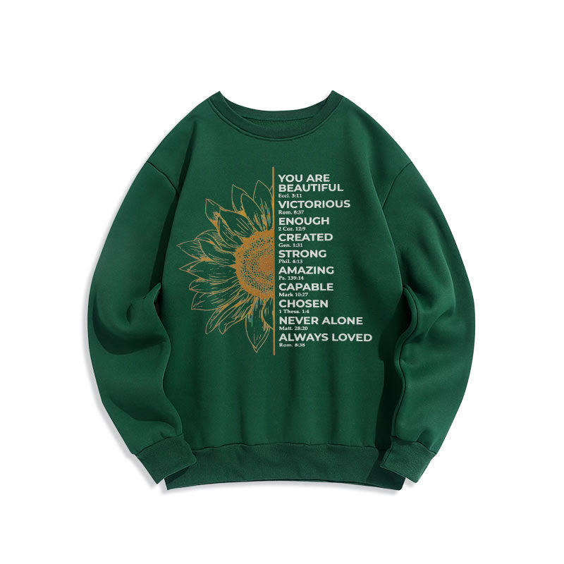 Christianartworkshop Quotation Style Sunflower Strength Positivity Fleece Lined Polyester Sweatshirt - Green - 2XL - image 14