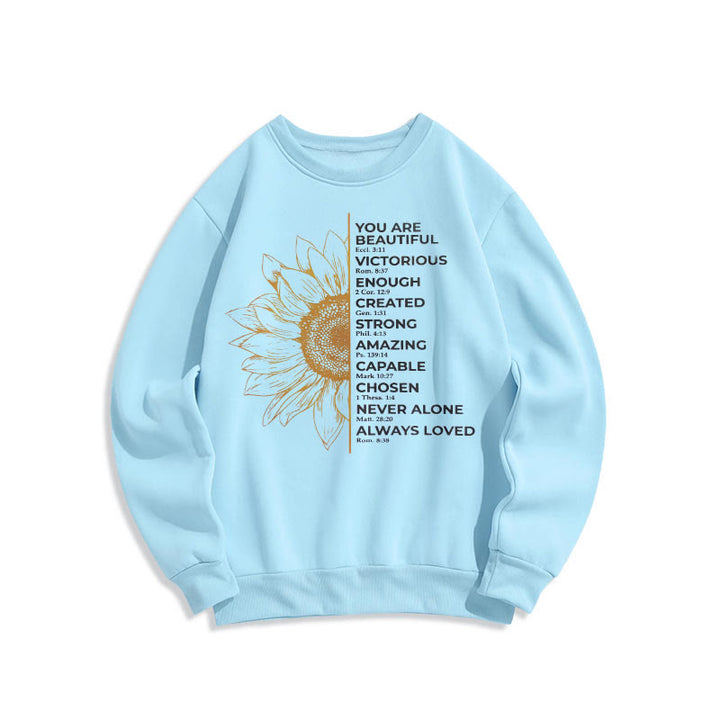 Christianartworkshop Quotation Style Sunflower Strength Positivity Fleece Lined Polyester Sweatshirt - Blue - 2XL - image 0