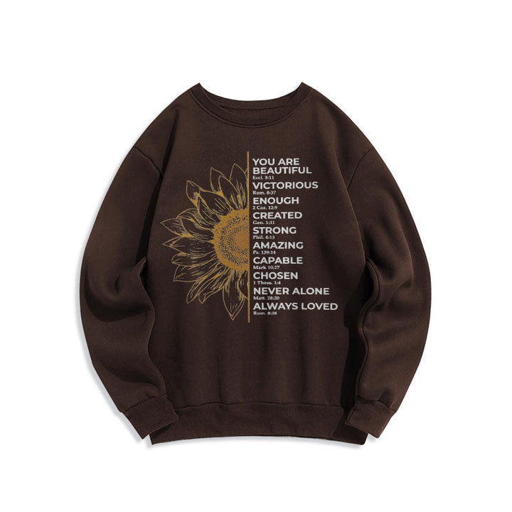Christianartworkshop Quotation Style Sunflower Strength Positivity Fleece Lined Polyester Sweatshirt - Brown - 2XL - image 12