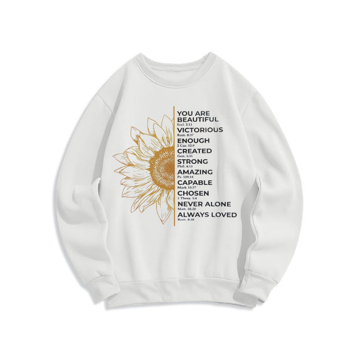 Christianartworkshop Quotation Style Sunflower Strength Positivity Fleece Lined Polyester Sweatshirt - White - 2XL - image 8