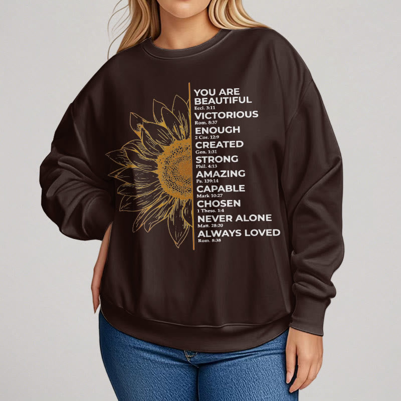 Christianartworkshop Quotation Style Sunflower Strength Positivity Fleece Lined Polyester Sweatshirt - image 13