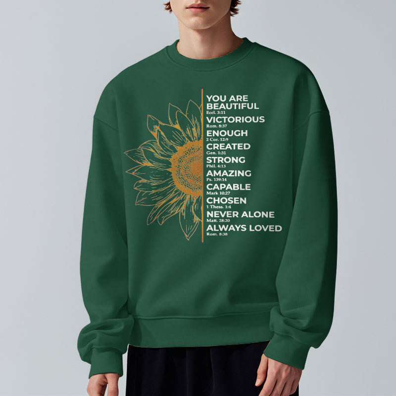 Christianartworkshop Quotation Style Sunflower Strength Positivity Fleece Lined Polyester Sweatshirt - image 15