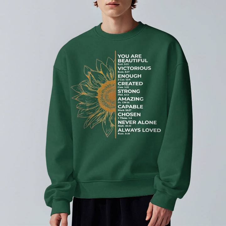 Christianartworkshop Quotation Style Sunflower Strength Positivity Fleece Lined Polyester Sweatshirt - image 15