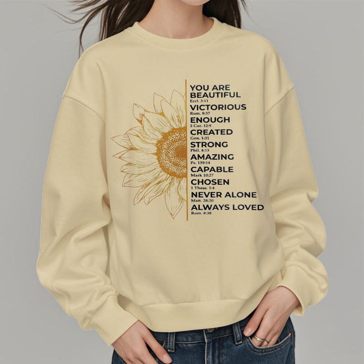 Christianartworkshop Quotation Style Sunflower Strength Positivity Fleece Lined Polyester Sweatshirt - image 10