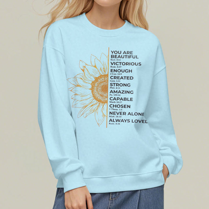 Christianartworkshop Quotation Style Sunflower Strength Positivity Fleece Lined Polyester Sweatshirt - image 3