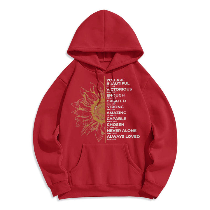 Christianartworkshop Quotation Style Sunflower Strength Positivity Fleece Lined Polyester Hoodie - Red - 2XL - image 18