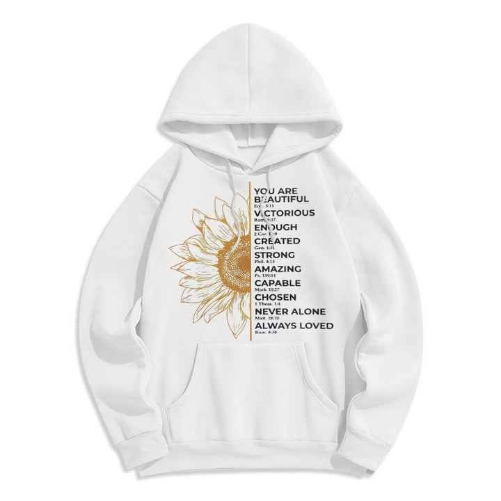 Christianartworkshop Quotation Style Sunflower Strength Positivity Fleece Lined Polyester Hoodie - image 0