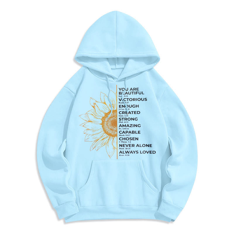 Christianartworkshop Quotation Style Sunflower Strength Positivity Fleece Lined Polyester Hoodie - Blue - 2XL - image 14