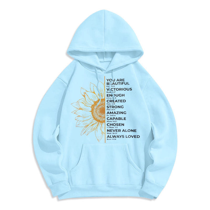Christianartworkshop Quotation Style Sunflower Strength Positivity Fleece Lined Polyester Hoodie - Blue - 2XL - image 14