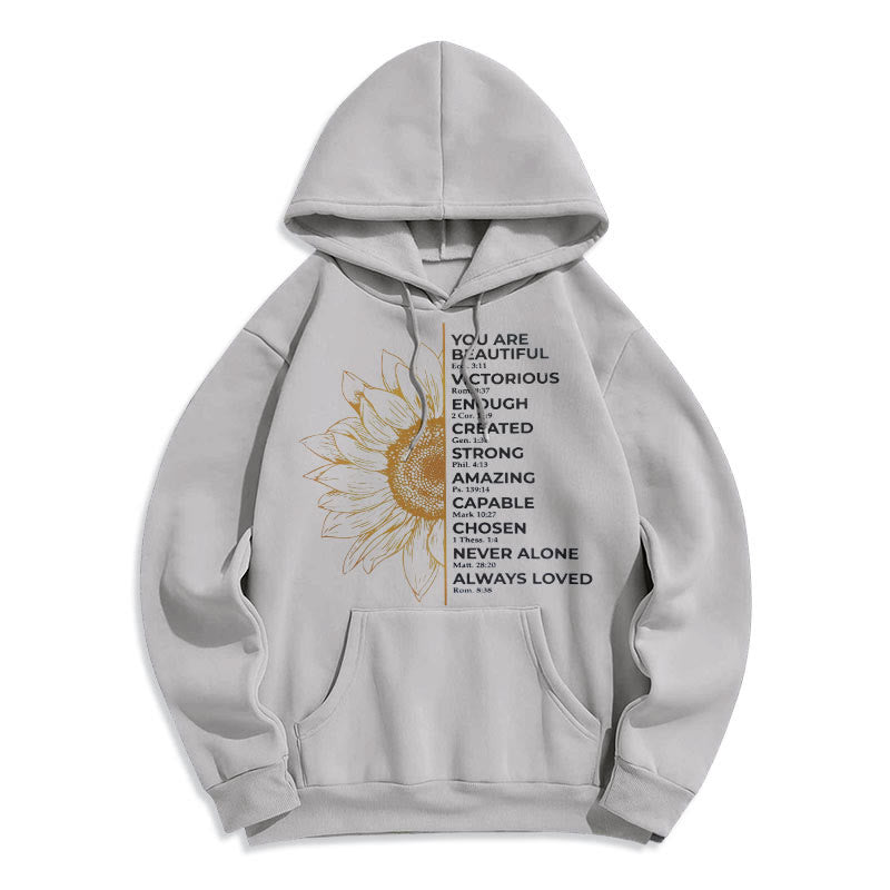 Christianartworkshop Quotation Style Sunflower Strength Positivity Fleece Lined Polyester Hoodie - Grey - 2XL - image 16