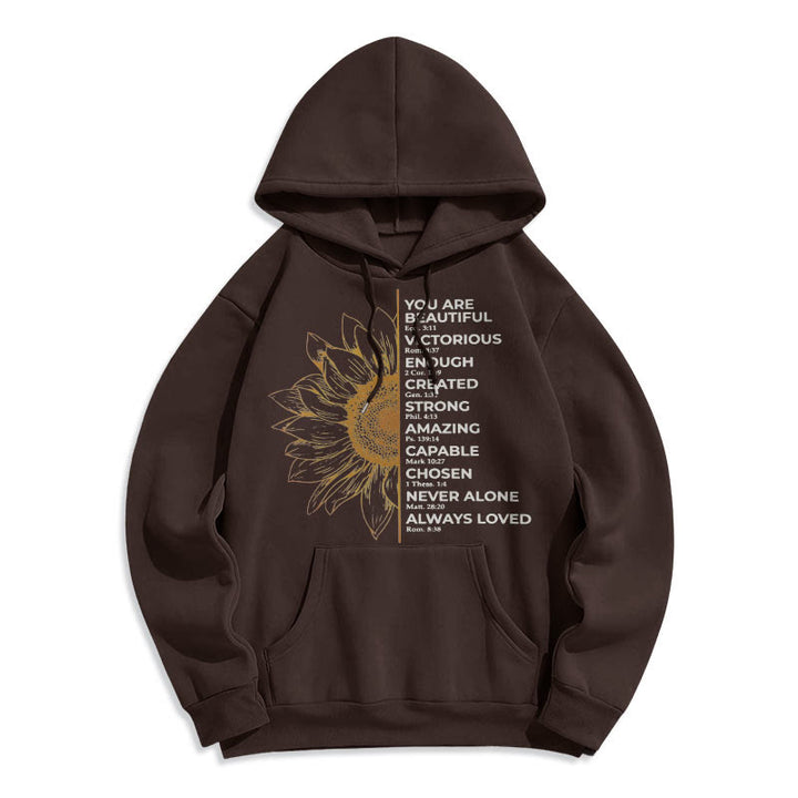 Christianartworkshop Quotation Style Sunflower Strength Positivity Fleece Lined Polyester Hoodie - Brown - 2XL - image 10