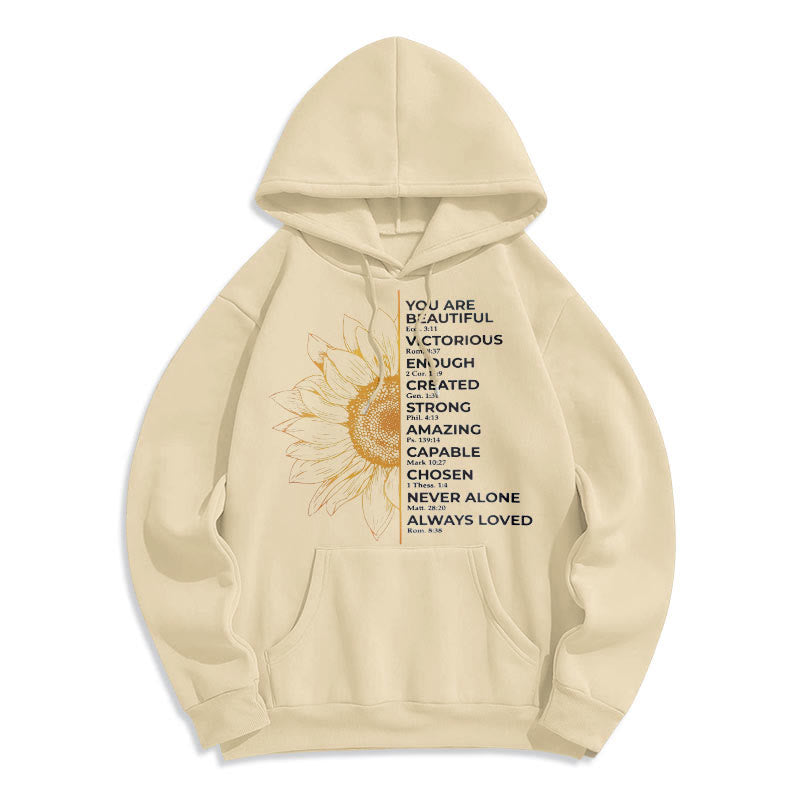 Christianartworkshop Quotation Style Sunflower Strength Positivity Fleece Lined Polyester Hoodie - Beige - 2XL - image 8