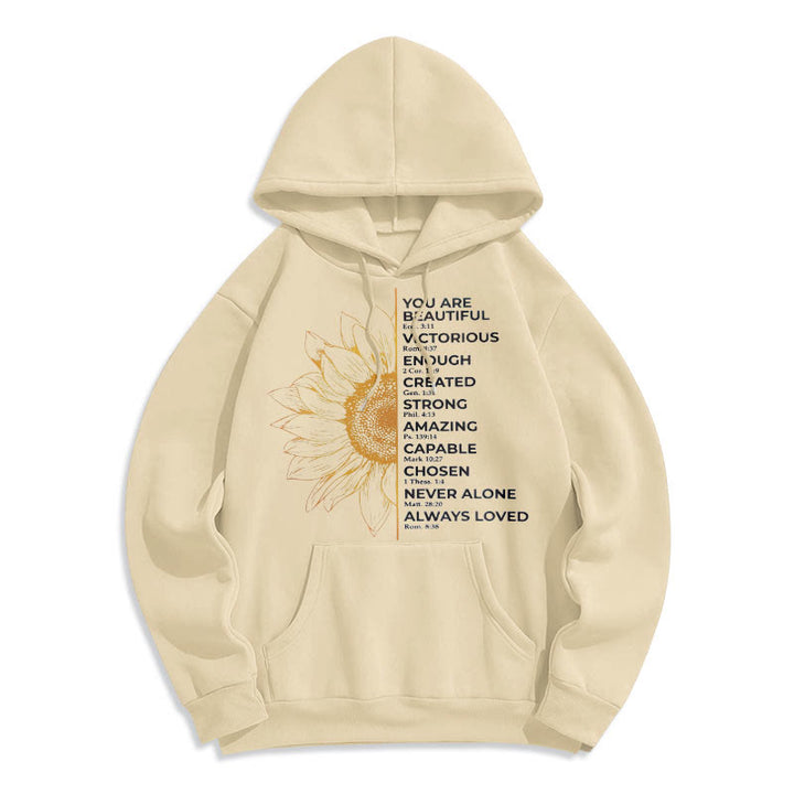 Christianartworkshop Quotation Style Sunflower Strength Positivity Fleece Lined Polyester Hoodie - Beige - 2XL - image 8