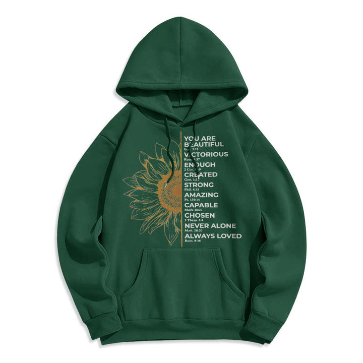 Christianartworkshop Quotation Style Sunflower Strength Positivity Fleece Lined Polyester Hoodie - Green - 2XL - image 12